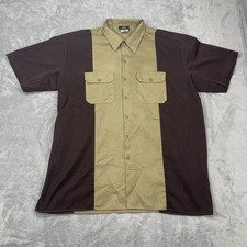 Dickies Shirt Mens 2XL Two Tone Brown Flap Pockets Short Sleeve Collar Button Up