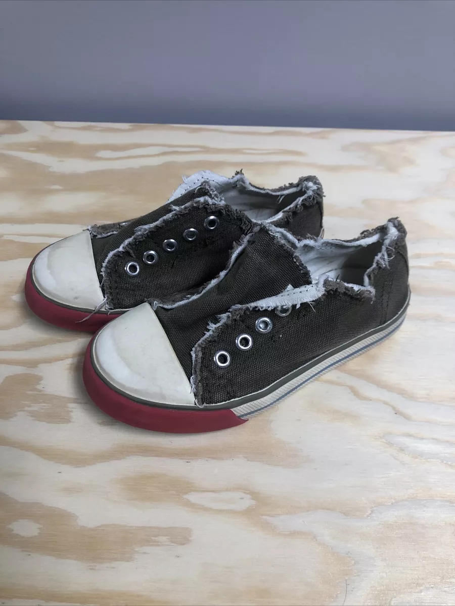 Mini Boden Boys Laceless Canvas Pull On Sneaker Brown Green Size
