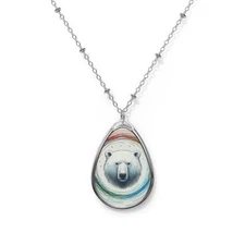 Oval Pendant Necklace Polar Bear Flatlay View Scribbled Style Design 4, Jewelry