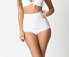 Unique Vintage Solid White Monroe High Waist Swim Bottom Women's Size XS 1022