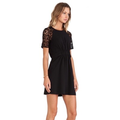 alc black lace dress A.L.C. Women's Lucia Satin and Lace Midi Dress in Black/Black, Size 14