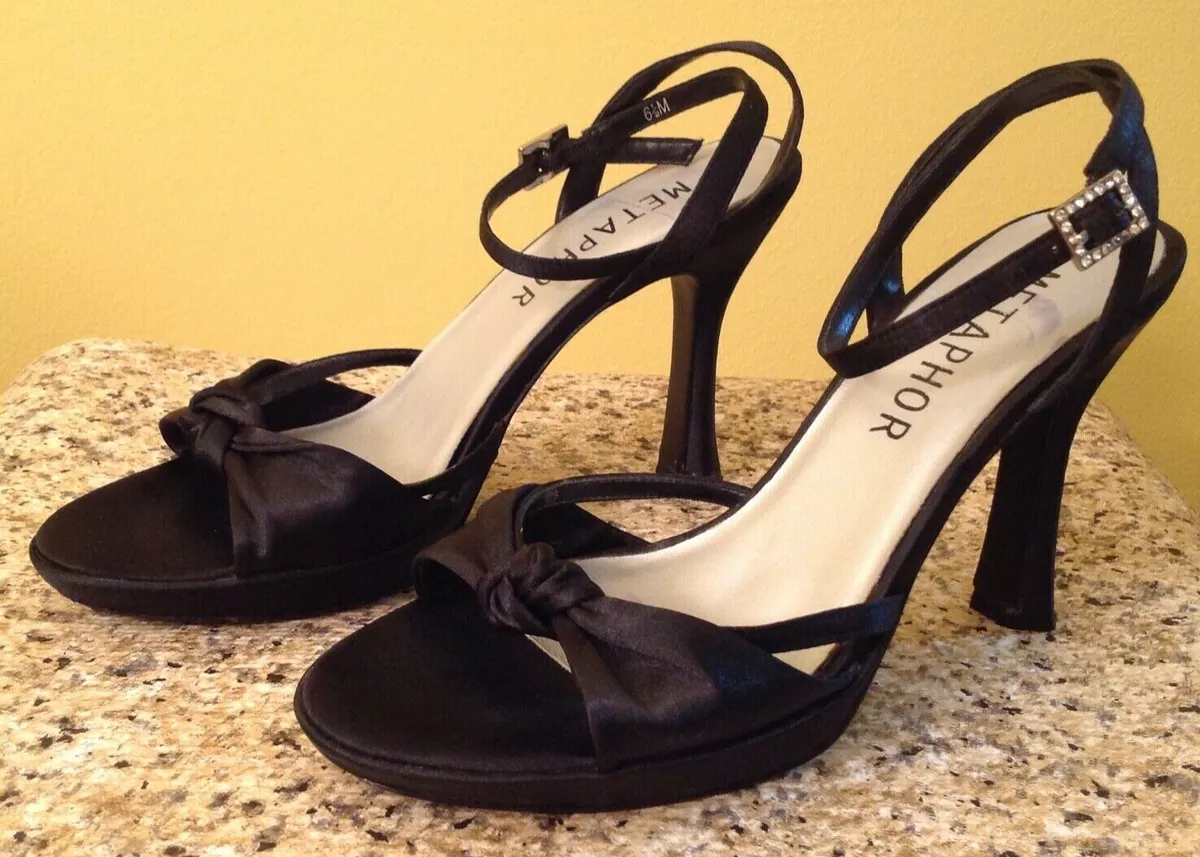 METAPHOR GENECA SIZE 6.5M BLACK FORMAL 4 INCH HEELS WITH WRAP AROUND ANKLE STRAP