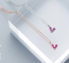 Women / Girl 925 Sterling Silver Pink Cubic Zircon Heart Love Necklace 16-18"