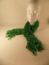 Handmade Knit Kids Scarf GREEN Fuzzy Winter