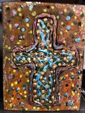 CROSS Painting on Reclaimed Wood block Bright Vibrant Textured Glossed