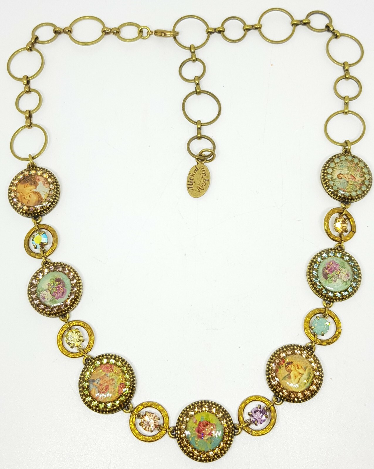 Necklace Michal NEGRIN Swarovski Crystals enamel flowers angels Made in Israel Popularne tanie