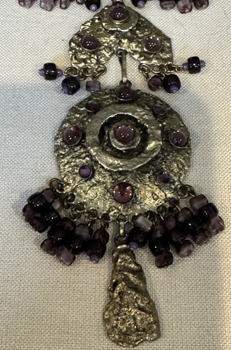 VINTAGE MID CENTURY Brutalist Necklace 18” With Amethysts By HENRY PERICHON - Picture 12 of 20