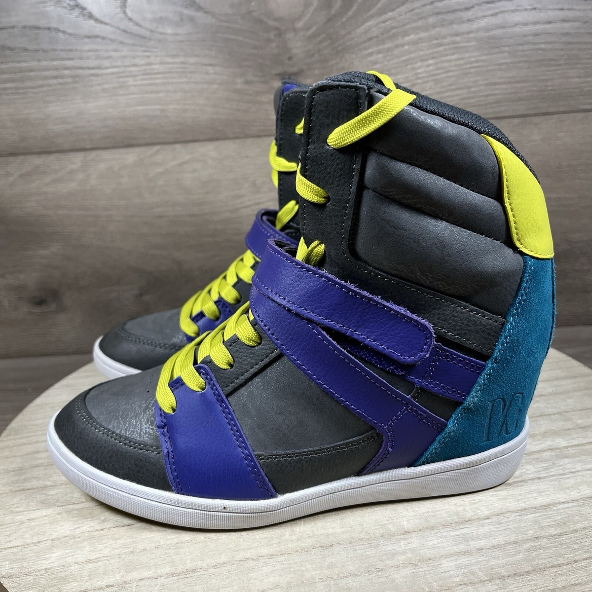 DC Shoes Mirage Mid Hidden Wedge Gray Blue Yellow Womens