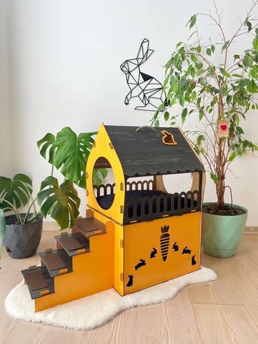 Wooden rabbit house, two storey rabbit house, for two rabbits, rabbit furniture - Picture 3 of 11