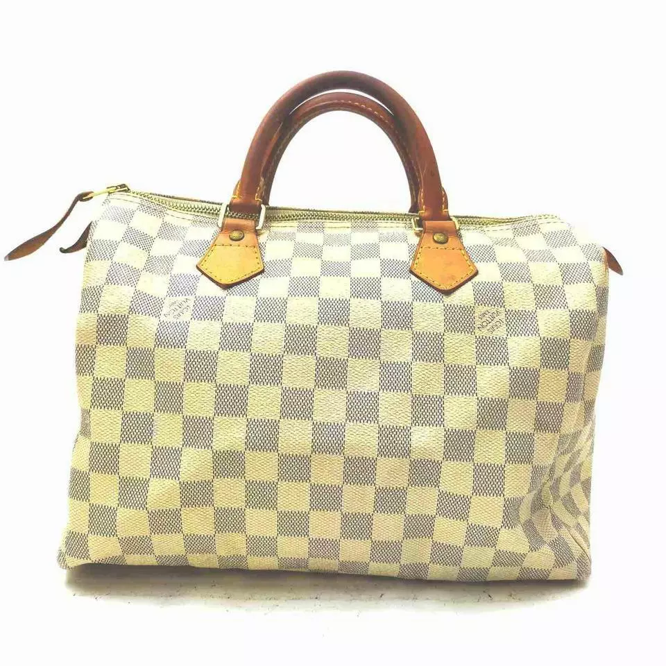 White Louis Vuitton Damier Azur Speedy 30 Boston Bag