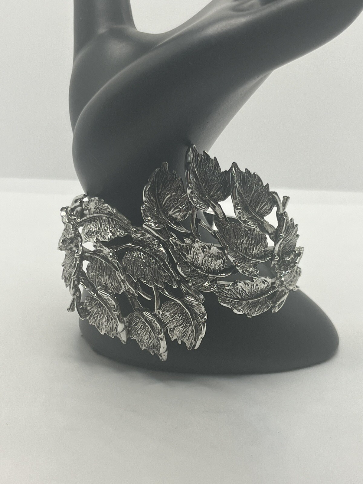 Silver tone leaf cluster clamper statement bracel… - image 8