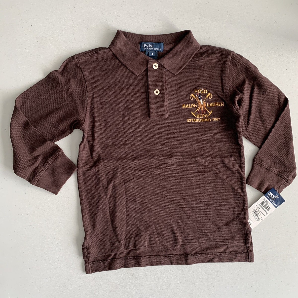 NWT Polo Ralph Lauren Boys Long Sleeve Polo Shirt Size 4 Brown | eBay