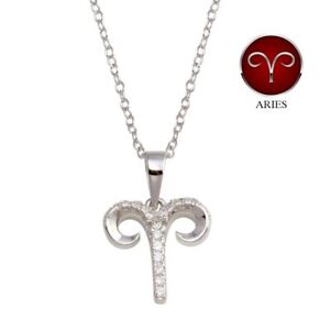 Solid Sterling Silver Round Aries Zodiac Sign Pendant Necklace 