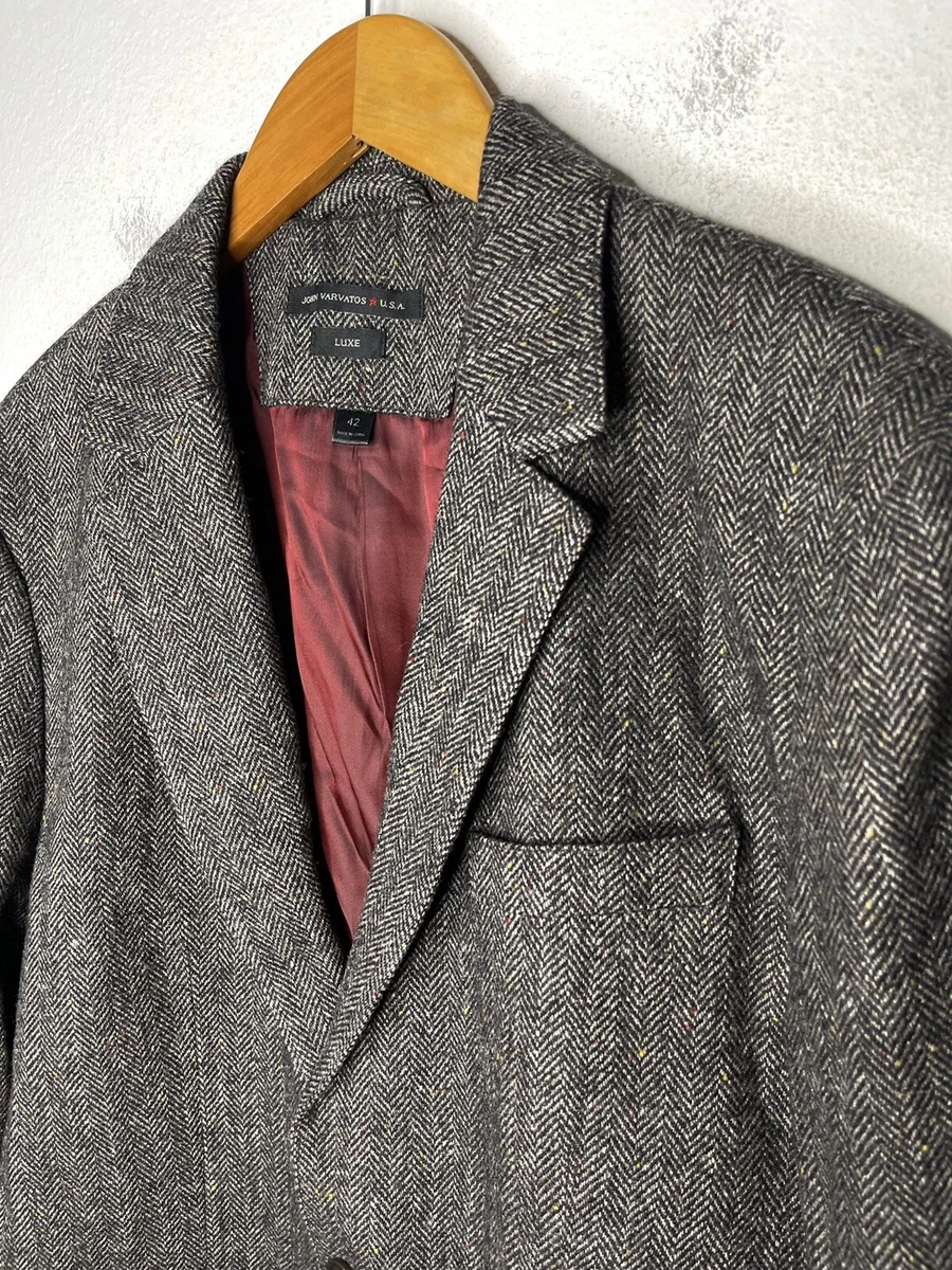 John Varvatos Luxe 42 Large Herringbone Jacket Blazer Grey Military Collection