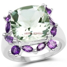 Natural Green Amethyst Gemstone with 925 Sterling Silver Ring for Women's 4368