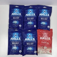 (6) HALLS Relief Mentho-Lyptus & Creamy Strawberry Cough Drops