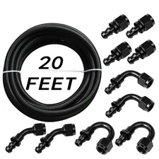 20ft 4/6/8/10/12AN Braided CPE Fuel Oil Line & 10PCS Push Lock Hose Fittings Kit