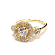 925 Sterling Silver Yellow Gold Vermeil CZ Stone Engagement Wedding Ring Size 7