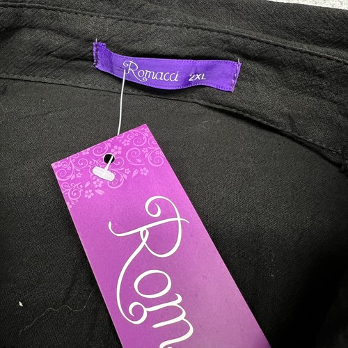 Romacci Shirt Dress Womens 2XL Black Cotton Button Midi Asymmetrical Stretch - Picture 4 of 8