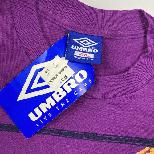 VTG 90s Umbro T-Shirt Spell Out Purple Single Stitch Youth XL Made USA NWT NOS - Picture 2 of 12