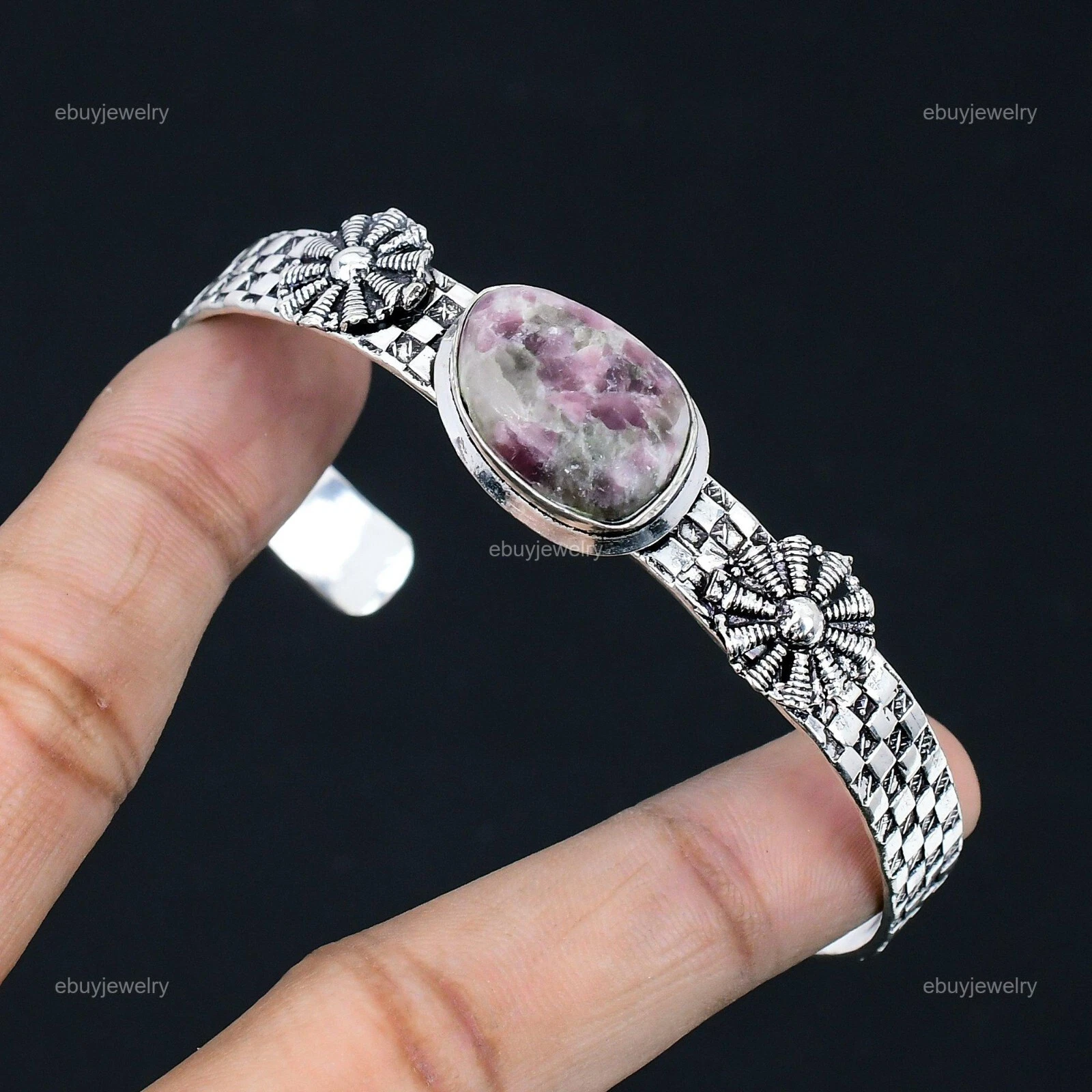 VALENTINO Braccialetto regolabile in tormalina rosa naturale argento 925