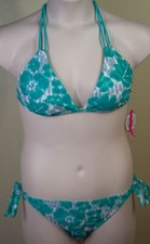 SO Ladies Reversible Solid Green/Gray Leaf Bikini Top or Bottom Swimwear 28