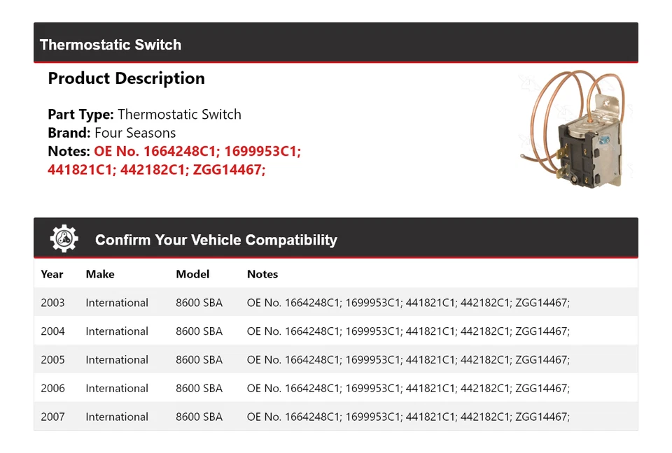 Interruptor termostático International 8600 SBA 2003-2007 4 estaciones 2004 2005 Foto 2 de 4