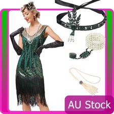 Deluxe Ladies 20s 1920s Roaring Flapper Costume Sequin Gatsby Green Fancy Dress