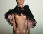 Vintage 1960S HANDMADE BLACK LACE PINK LINED CAPE STOLE FITS BARBIE A8 NO DOLL