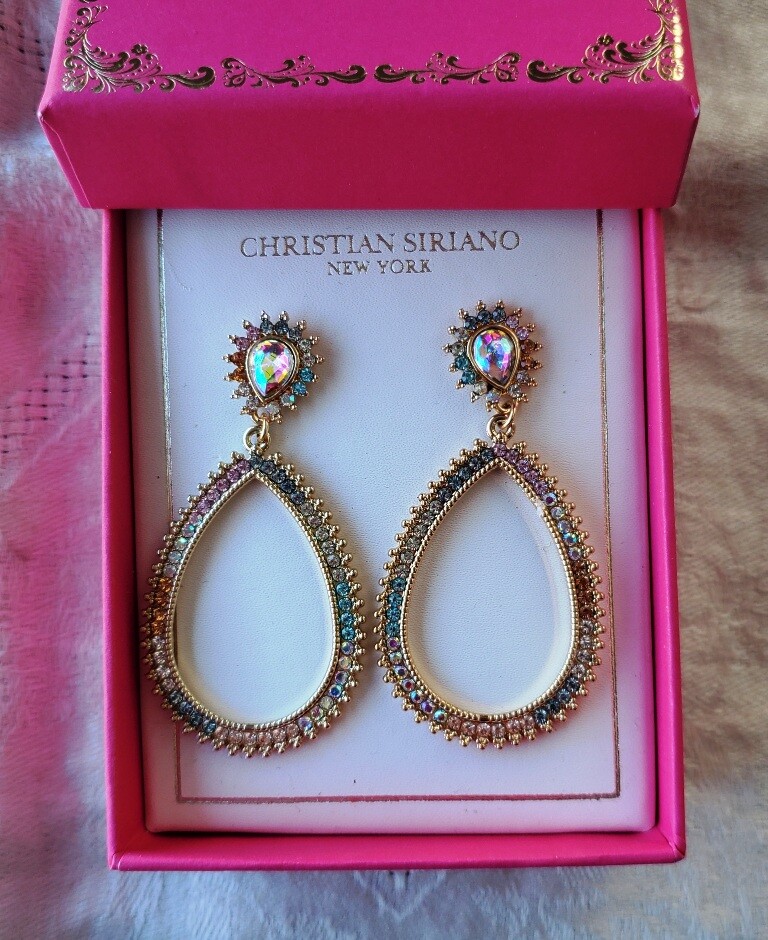 Christian Siriano NY Oval Teardrop Hoop Earrings Multicolor Pastel