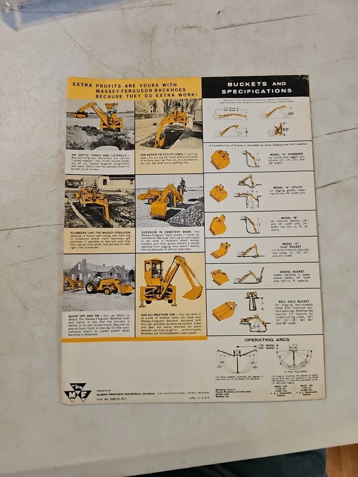 Vintage 1961 Massey Ferguson 185 & 220 Backhoes Dealer Sales Brochure - Image 3 of 4