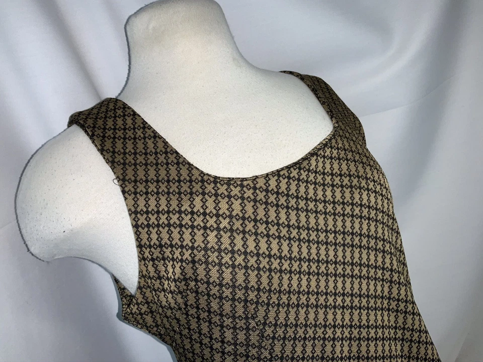 "Vestido Vertigo Paris sin mangas XS marrón negro poli 36"" largo como nuevo YGI J0-370" Foto 3 de 4