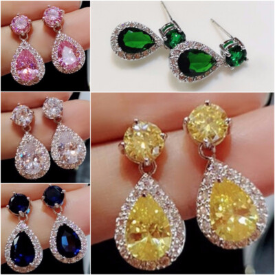 Birnenschliff Zirkon 925 Silber gefüllt Ohrhänger Damen wunderschön Geschenk