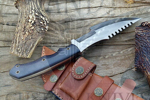12" CUSTOM HANDMADE CARBON STEEL HUNTING TRACKER WITH MICARTA HANDLE+SHEATH - Picture 5 of 7