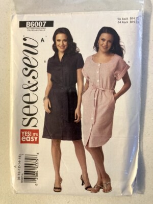 B6007 See& Sew UNCUT dress button down styles w/belt, sizes8, 10, 12, 14, 16