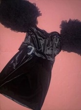 Zara L DRESS Black VELVET VELOUR crystal belted mini RUFFLE sleeves FESTIVE DAYS