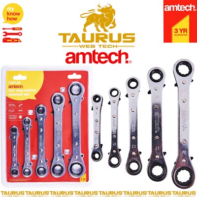5-teiliges AMTECH Ring-Ratschenschlüssel-SET umschaltbarer Schraubenschlüssel Zum Selbermachen Garage Handwerkzeuge UK