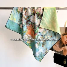 Sallys Boutique 14 Momme Twill Silk Painting Floral Print Double Face Scarf 26"