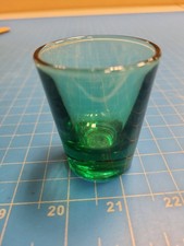 Vintage Green Glass Shot Glass Barware Collectible Liquor Drinkware 2.5" Tall