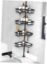 Corner Shower Caddy Tension Pole - Shower Tension Rod Organizer, Floor Black