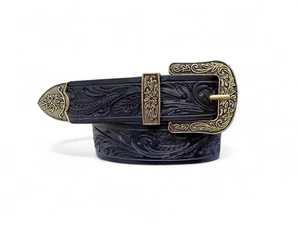 Ceinture occidentale en cuir travaillé à la main: Cowhide peinte à la mains, 1.5"