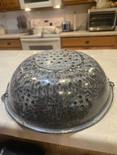 2 Vtg Gray Enamelware Colander/Strainer Farmh...