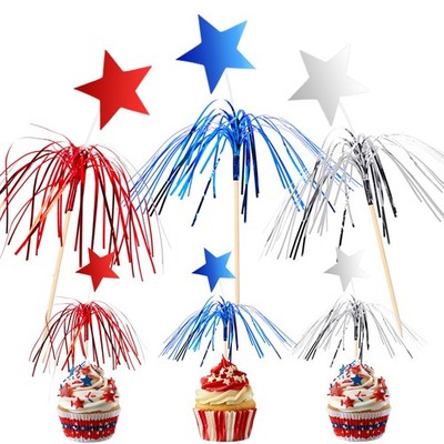 100Pcs 4th of July Cocktail Picks, Patriotic Red White Blue Firework Picks with