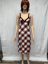 Forever 21 Womens Red Plaid Midi Slip Dress Small Front Slits 33” Long