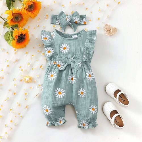 Newborn Baby Girls Floral Romper Jumpsuit Playsuit Headband Outfit Clothes Set - Picture 12 of 21