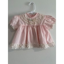 Unbranded Vintage Style Lace Trim Baby Top 6-9M Pink Floral Embroidery Bow girl