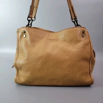 #ad American Leather Co. Lenox Triple Entry Satchel Cafe Latte Double Shoulder Bag