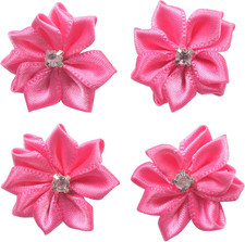 60Pcs Rose Satin Ribbon Flowers Bows Rose W/Rhinestone Appliques Craft Wedding 1