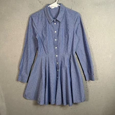BCBGGeneration Size 2 Blue & Red Striped Button-Down Fit & Flare Shirt Dress