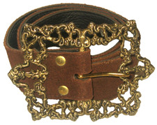 Vintage 70s Dark Brown Suede Leather 4" Oversized Intricate Brass Buckle 24"-31"